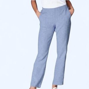 J.Jill Medium Blue 100% Linen Straight Leg Ankle Trousers Pants with Pockets